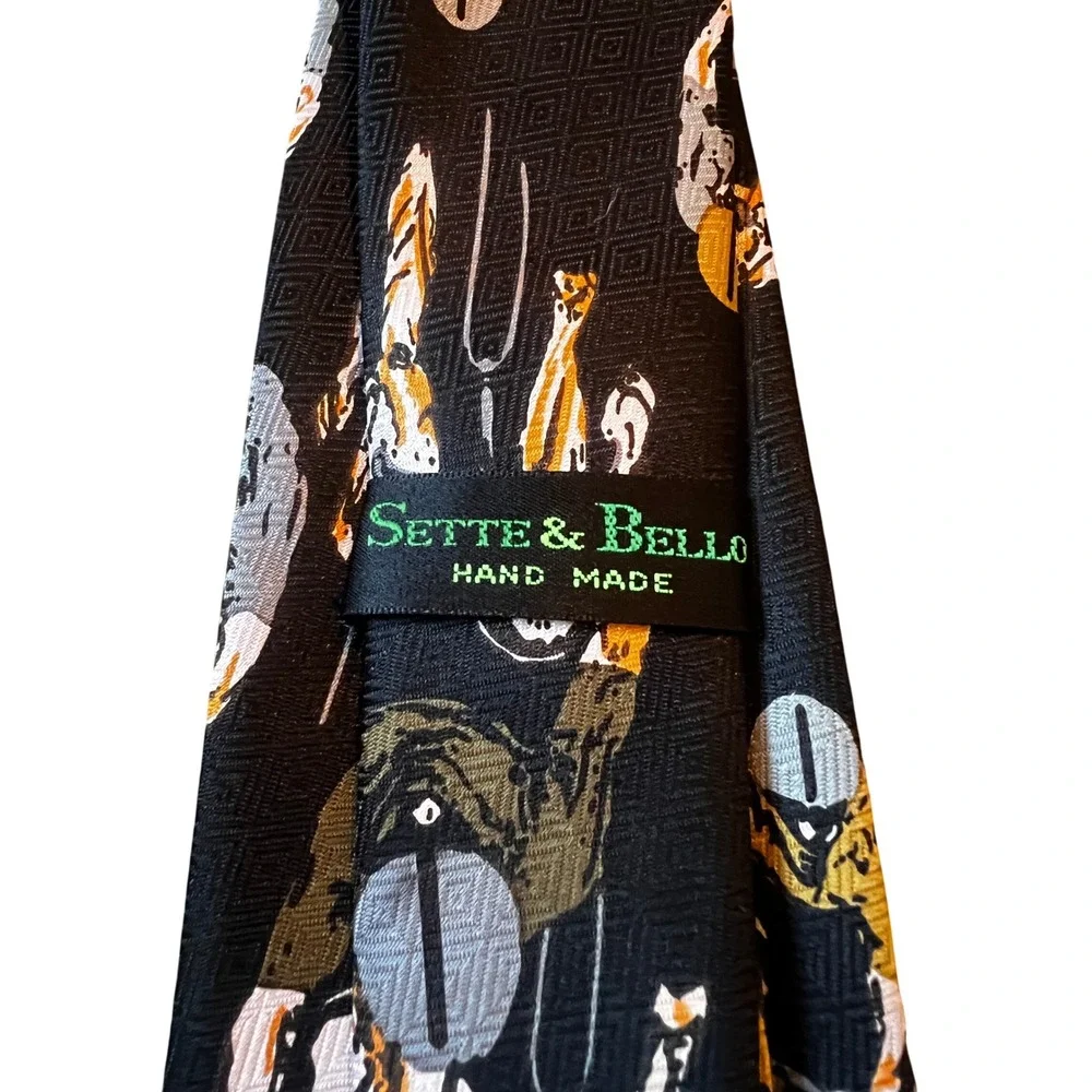 Sette &‎ Bello Necktie Cycling Bike Print Hand Made Italy Silk Tie